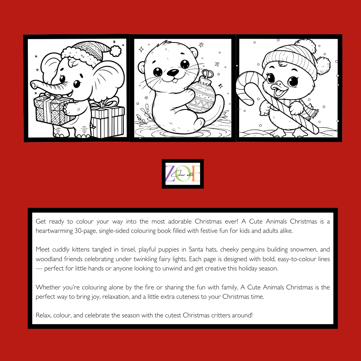 Cute Animals Christmas Colouring Book